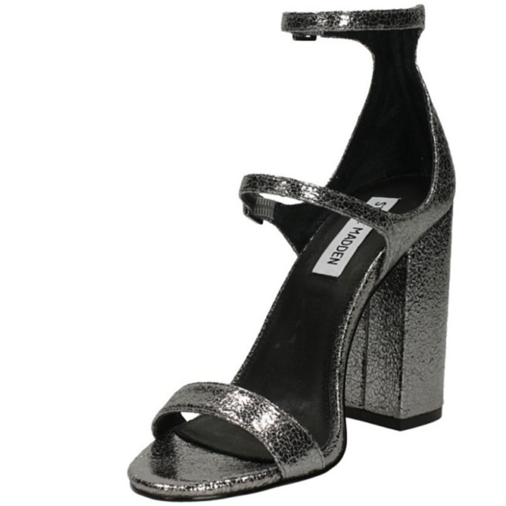 Steve Madden Parrson Pewter Ankle Strap Heels in Metallic Size 8